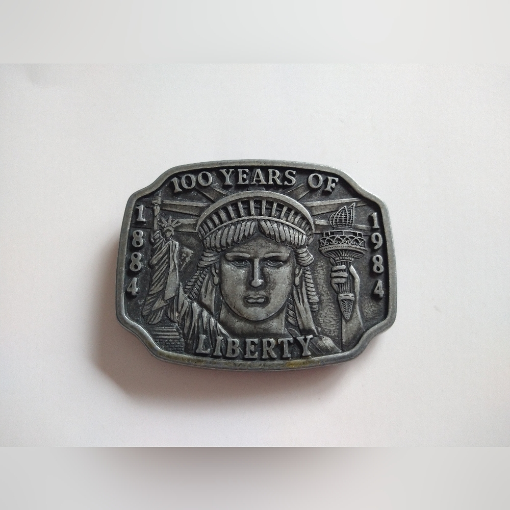Vintage Commemorative Belt Buckle 100 Years Of Liberty 1884-1984  Solid Metal